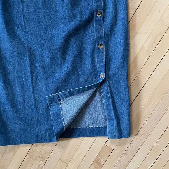 Vintage High Waisted Long Denim Skirt with Side Button Band - Picture 9 of 14